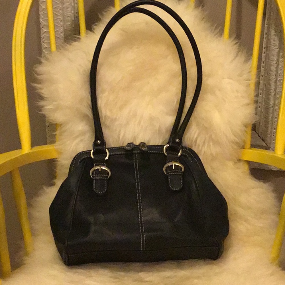 Tignanello Navy Leather Shoulder Bag